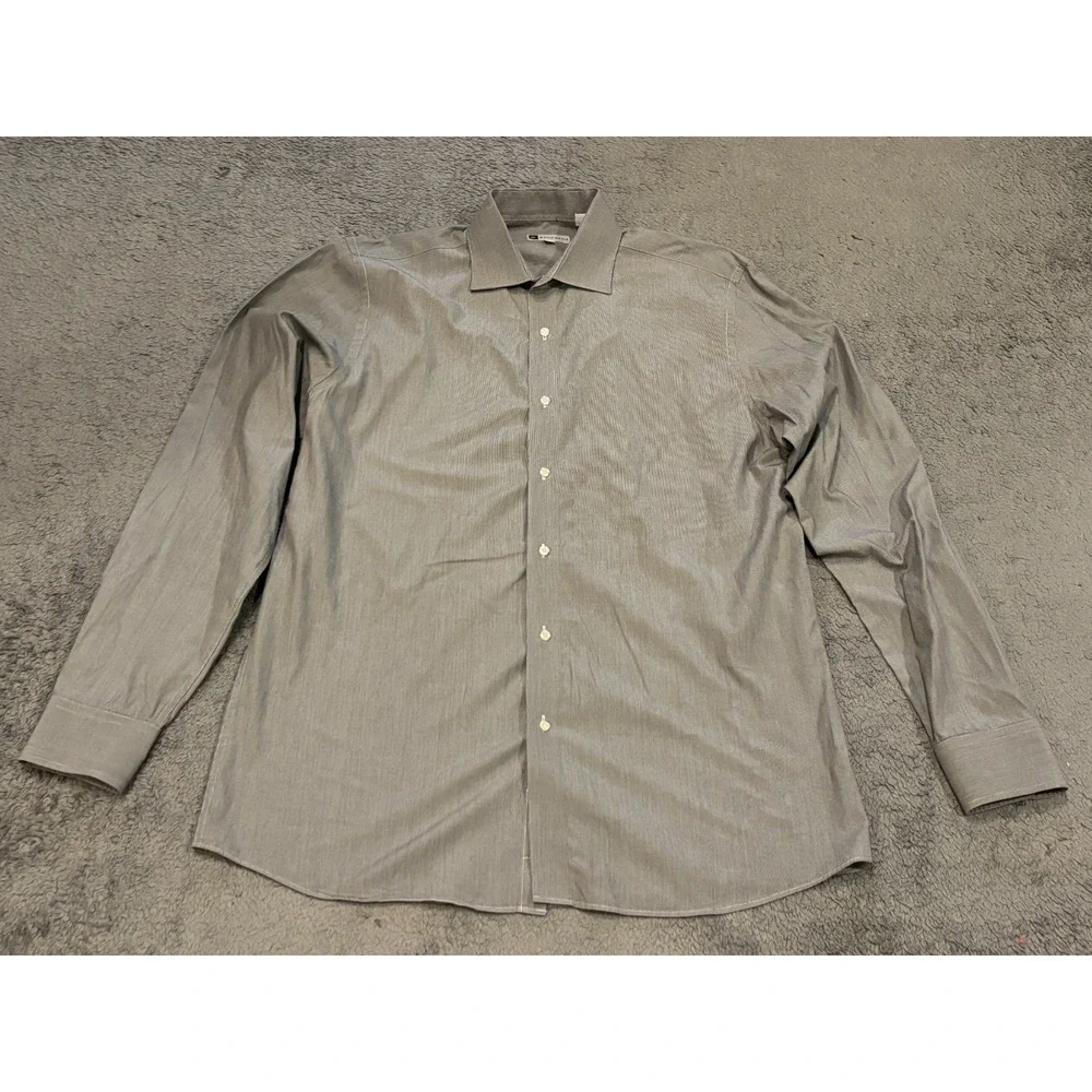Bachrach Dress Shirt Mens 16.5 36/37 Blue Microstripe Long Sleeve Button Career